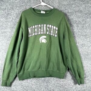 VTG Michigan State Spartans Sweatshirt Mens large Green Embrodiered Faded Y2K